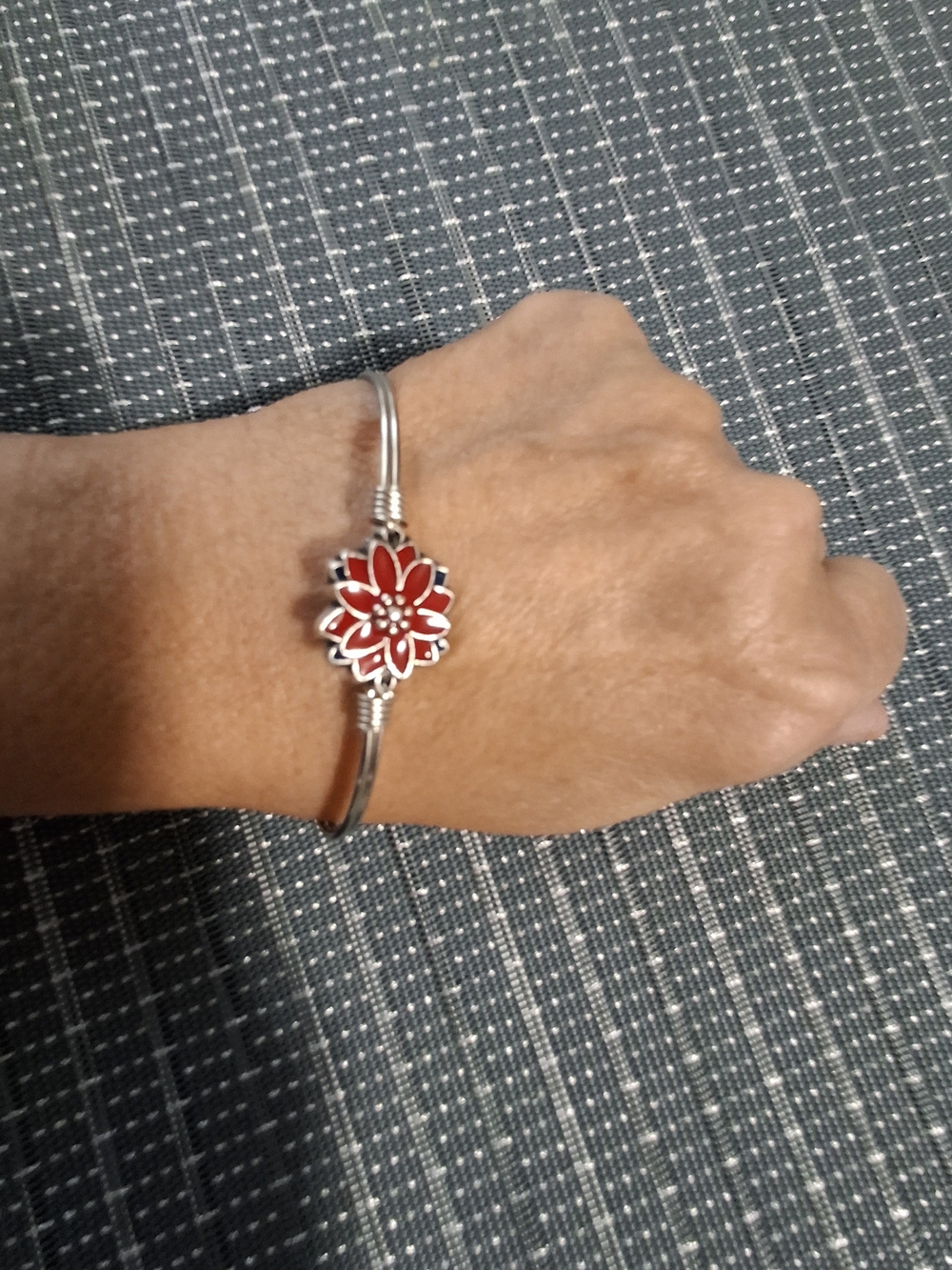 Luca + Danni Silver and Brass Bangle with Red Poinsettia Enamel Charm